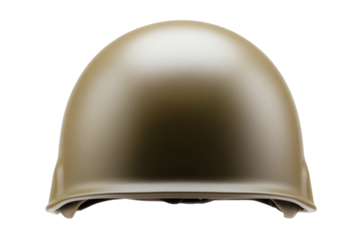 Tan helmet with a black strap, isolated