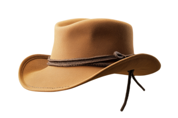 Brown cowboy hat with a brown band around the top, isolated