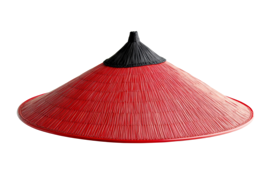 Red hat with a black and white design on top, isolated