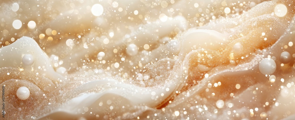 Poster elegant abstract background of soft creamy texture with sparkling golden particles and shimmering pe