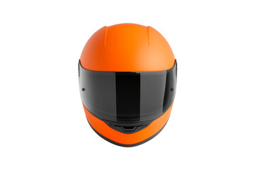 Close up of an orange motorcycle helmet, isolated