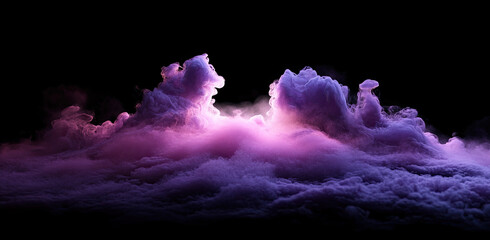 Ethereal clouds illuminated in shades of purple against a dark background.