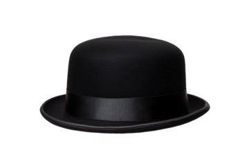 Black hat with a black ribbon around it, isolated