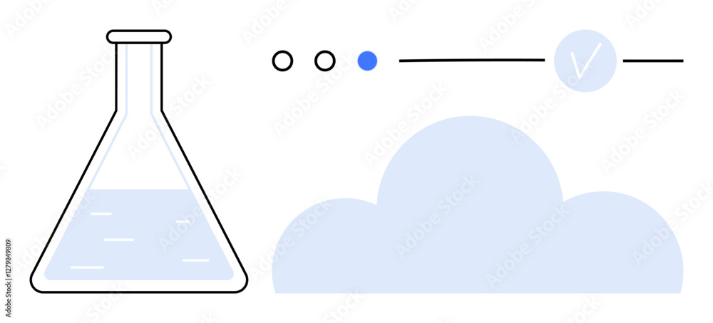Aufkleber laboratory flask containing liquid, three circular progress indicators, and a cloud symbol. ideal fo