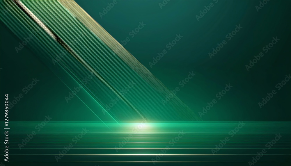 Poster a sleek, abstract design featuring green tones, diagonal lines, and a glowing light effect, creating