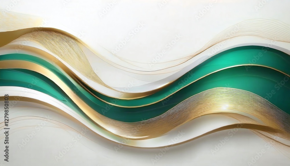 Poster a wave-like design features elegant green and gold colors, creating a smooth and sophisticated visua