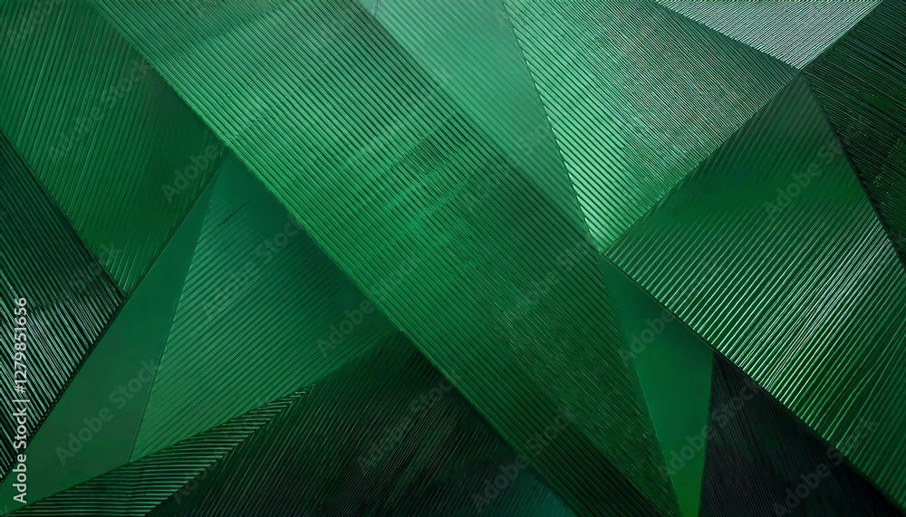 Poster a geometric pattern featuring various shades of green, with layers and textures creating a dynamic, 