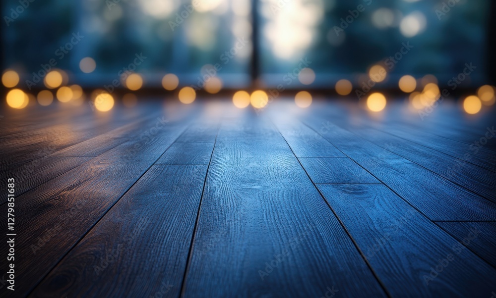 Poster elegant wooden floor with soft bokeh lights in the background capturing a serene and cozy atmosphere