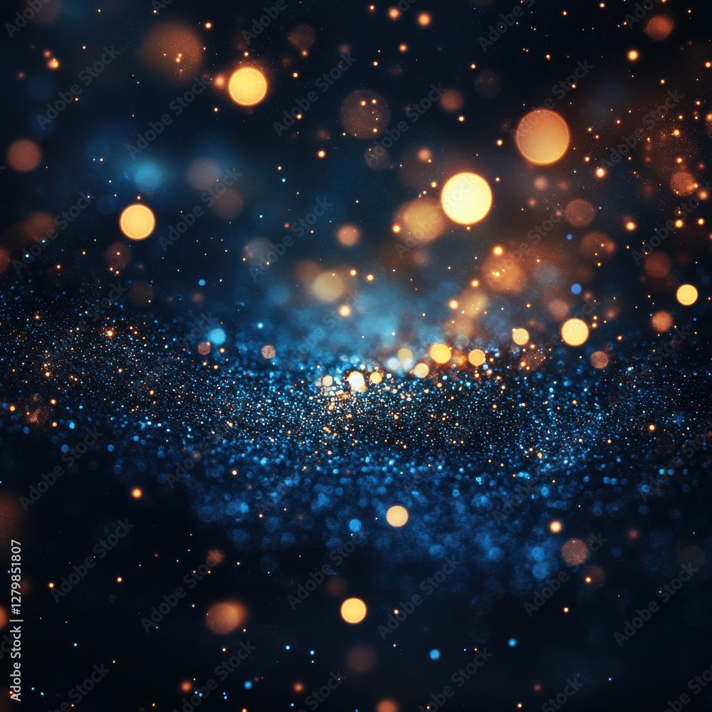 Poster enchanting abstract image featuring glittering particles and bokeh lights in a dark background for a