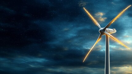 Embracing the Future of Clean Power: A Wind Turbine Under the Starry Sky Symbolizing Sustainability and Innovative Wind Energy Technology