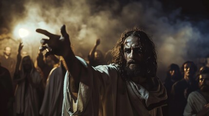 Obraz premium Jesus casting out demons in Jerusalem dramatic