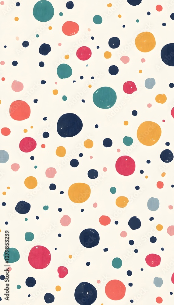 Poster colorful dots appear randomly across a light colored background