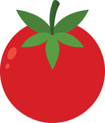 Single tomato with two leaf isolated on white backgroun vector art illustration