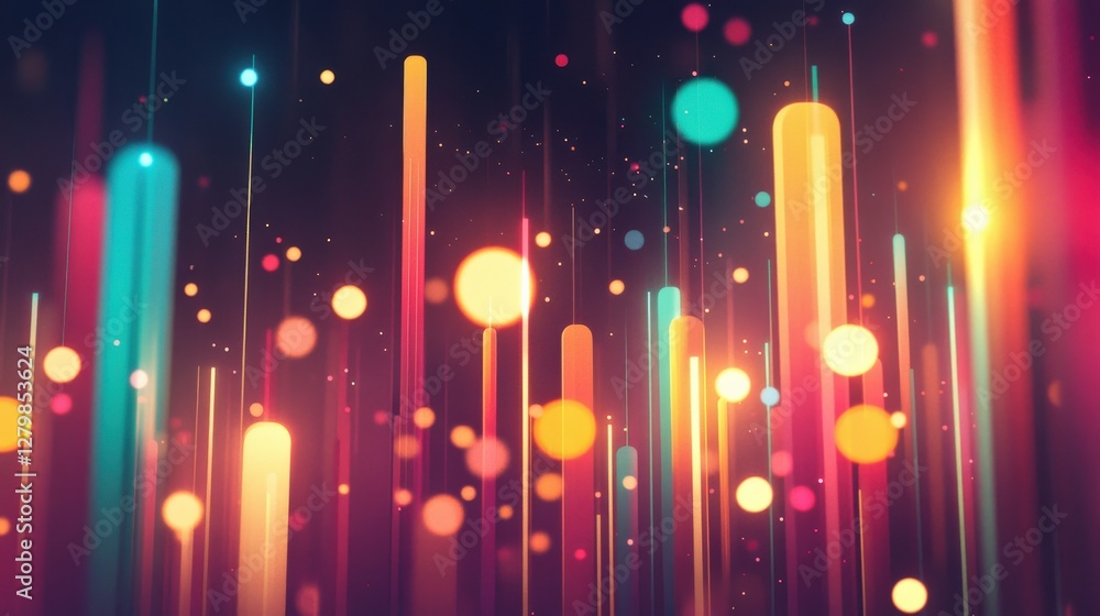 Poster colorful abstract light streaks and bokeh effects creating a vibrant digital background