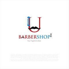 Letter u barbershop logo design vector illustration idea
