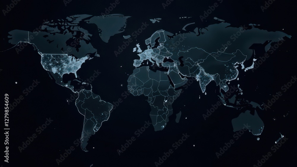 Poster this visual displays a world map focused on population distribution emphasizing urban areas illumina