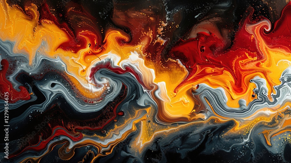 Poster vibrant colors blend together in a swirling abstract pattern showcasing shades of red orange yellow 