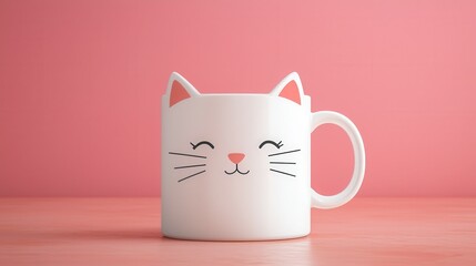 Whimsical Cat Mug Design on Pink Background for Kitchen Decor