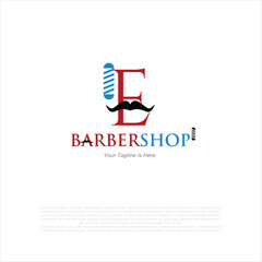 Letter e barbershop logo design vector illustration idea