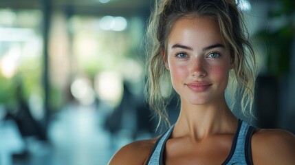 Young Woman Smiling Confidently at Modern Fitness Center