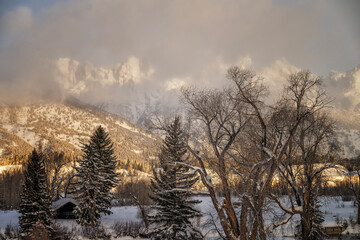 Fog bound Tetons in the early morning; Grand Teton NP; Wyoming