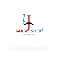 Letter j barbershop logo design vector illustration idea
