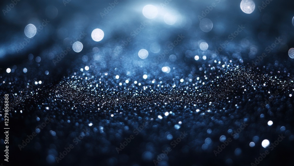 Poster glittering blue background with sparkling bokeh effect for creative design and artistic projects