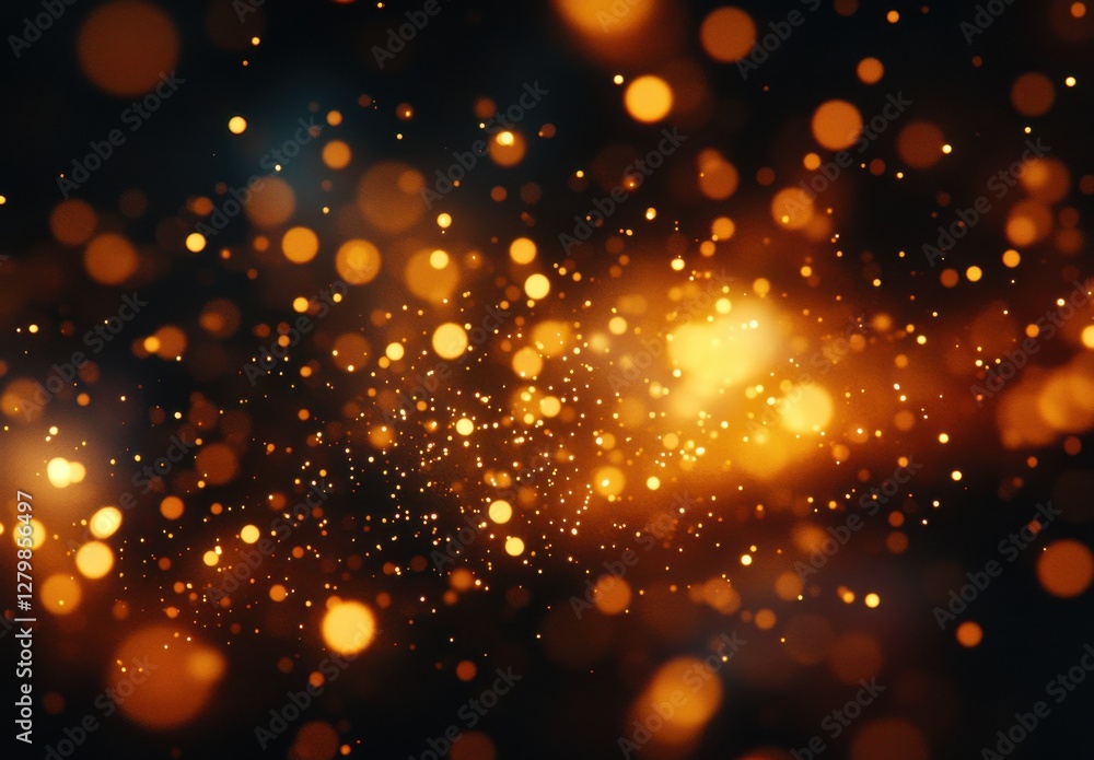 Poster Glowing Bokeh Lights on Dark Background with Sparkling Particles Creating a Dreamy Magical Atmosphere in an Abstract Artistic Style