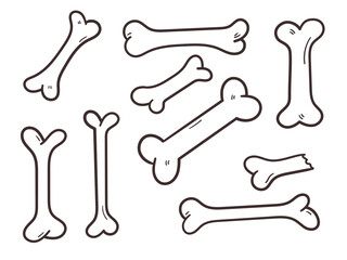 Set of hand drawn doodle bone for dogs, line bone icon