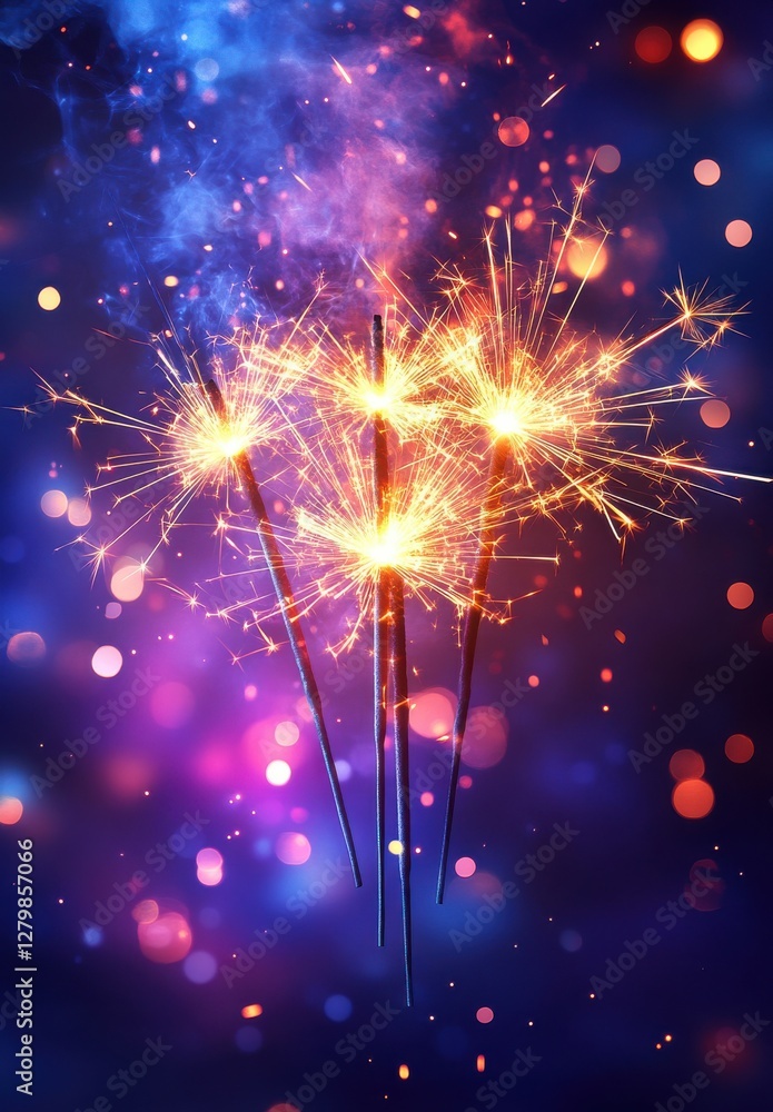 Poster glowing sparkler fireworks with colorful bokeh background for celebration and festive events in vibr