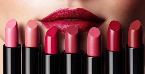 Woman's lips with various lipstick shades