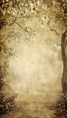 This image displays a sepia toned artistic illustration of trees