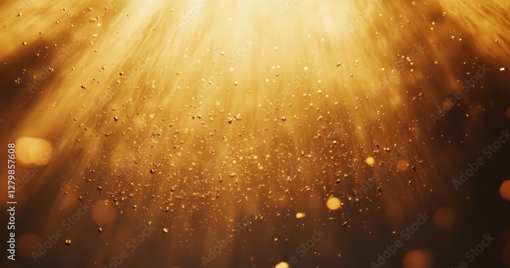 Poster golden dust particles with soft rays of light creating a magical atmosphere for background and textu