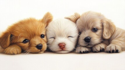 Three Adorable Puppies Sleeping Together