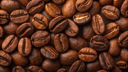 Obraz premium Roasted Coffee Beans: A close-up shot showcases the rich textures and varied tones of freshly roasted coffee beans, evoking the warmth and aroma of a perfect brew.