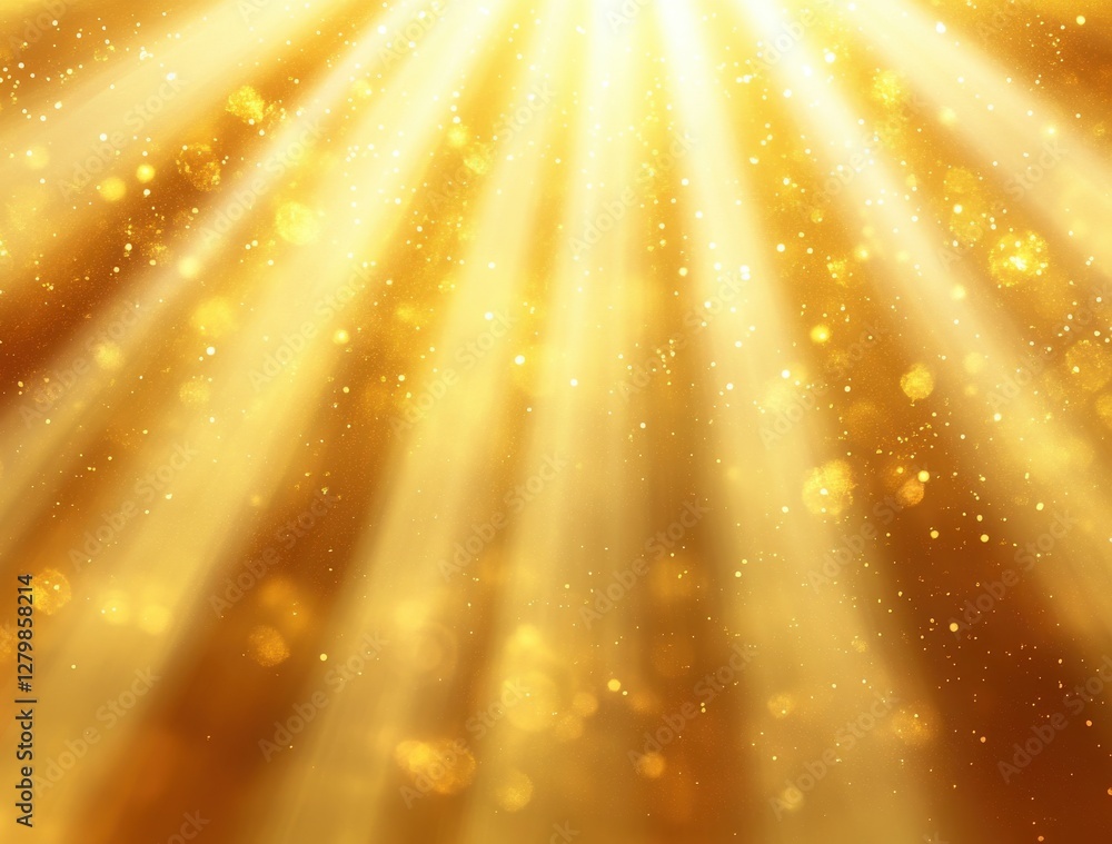 Aufkleber golden rays of sunlight illuminate a sparkling background with shimmering particles, creating a magi
