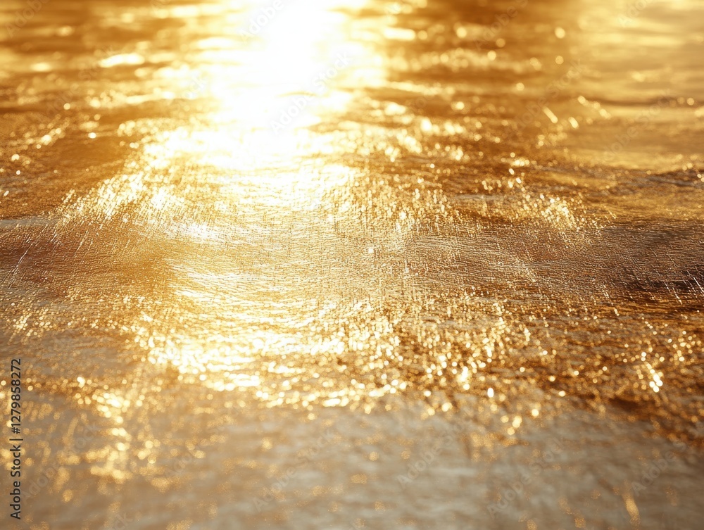 Poster golden reflections on water surface with bright sunlight creating a shimmering and textured visual e