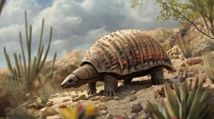 Obraz premium Ancient Tortoise in Desert Landscape