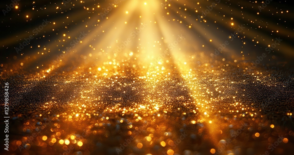 Aufkleber golden sparkle background with glittering light rays illuminating a shimmering surface in an enchant