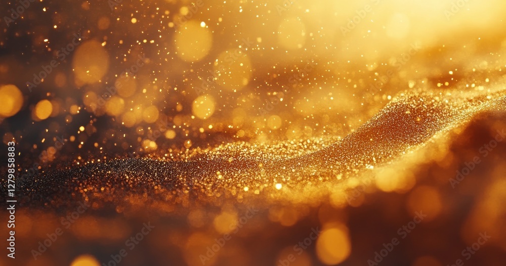 Poster golden sparkling particles in soft waves of light creating a dreamy and ethereal atmosphere in a nat