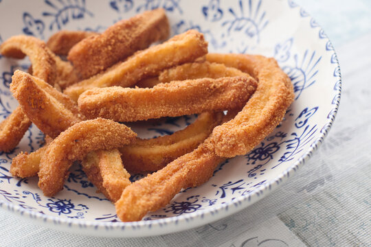 Traditional Spanish tapas recipe. Rabas, Squid strips, breaded and fried