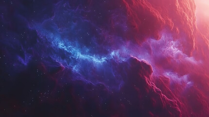 A breathtaking cosmic landscape featuring vibrant nebulae in shades of blue and red, interspersed with sparkling stars.