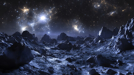 A stunning alien landscape under a vibrant night sky.