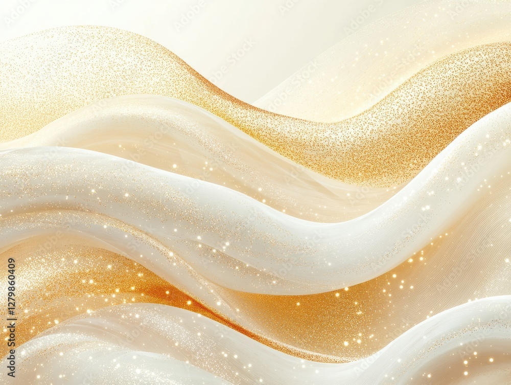 Poster luxurious golden and white silk waves with sparkling glitter creating a mesmerizing texture perfect 