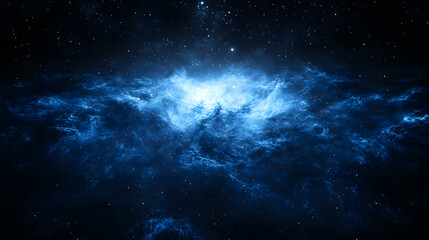 Fototapeta premium Stunning cosmic nebula, vibrant blue hues swirling with stars. A captivating display of celestial beauty, perfect for space-themed backgrounds or science fiction projects.