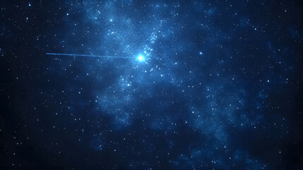 A breathtaking view of a shooting star streaking across a deep blue night sky filled with countless stars and nebulae.  The celestial event illuminates the cosmic expanse.