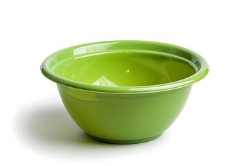 Green plastic bowl isolated on white background