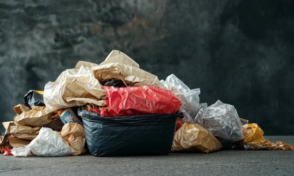 A disordered pile of garbage in an urban area highlights pressing environmental issues, prompting viewers to reflect on waste management and sustainable living choices.