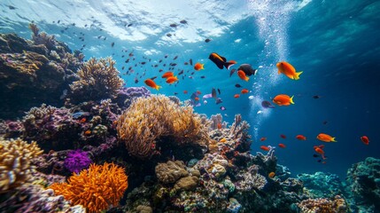 Vibrant Underwater Coral Reef Scene with Colorful Fish