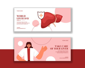 Liver Health Awareness Horizontal Banner for World Liver Day in Flat Cartoon Style